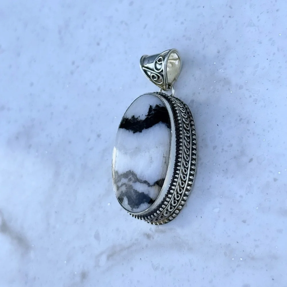 925 Sterling Silver White Buffalo Turquoise Pendant - Picture 3 of 9